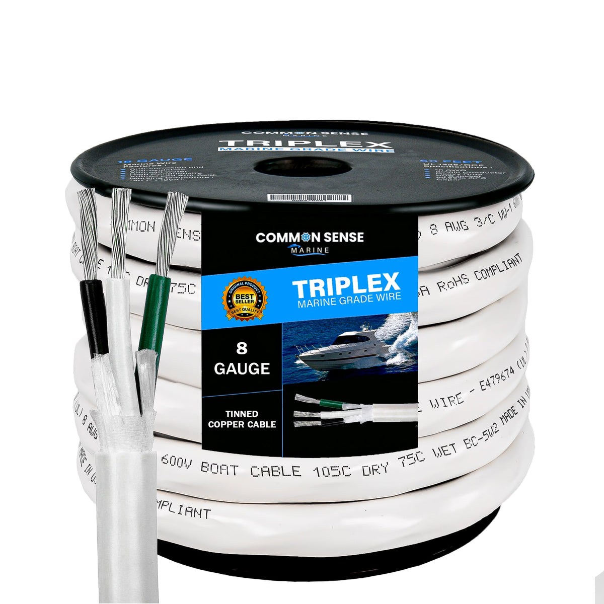 8/3 AWG Triplex AC Wire - Tinned Copper – Common Sense Marine
