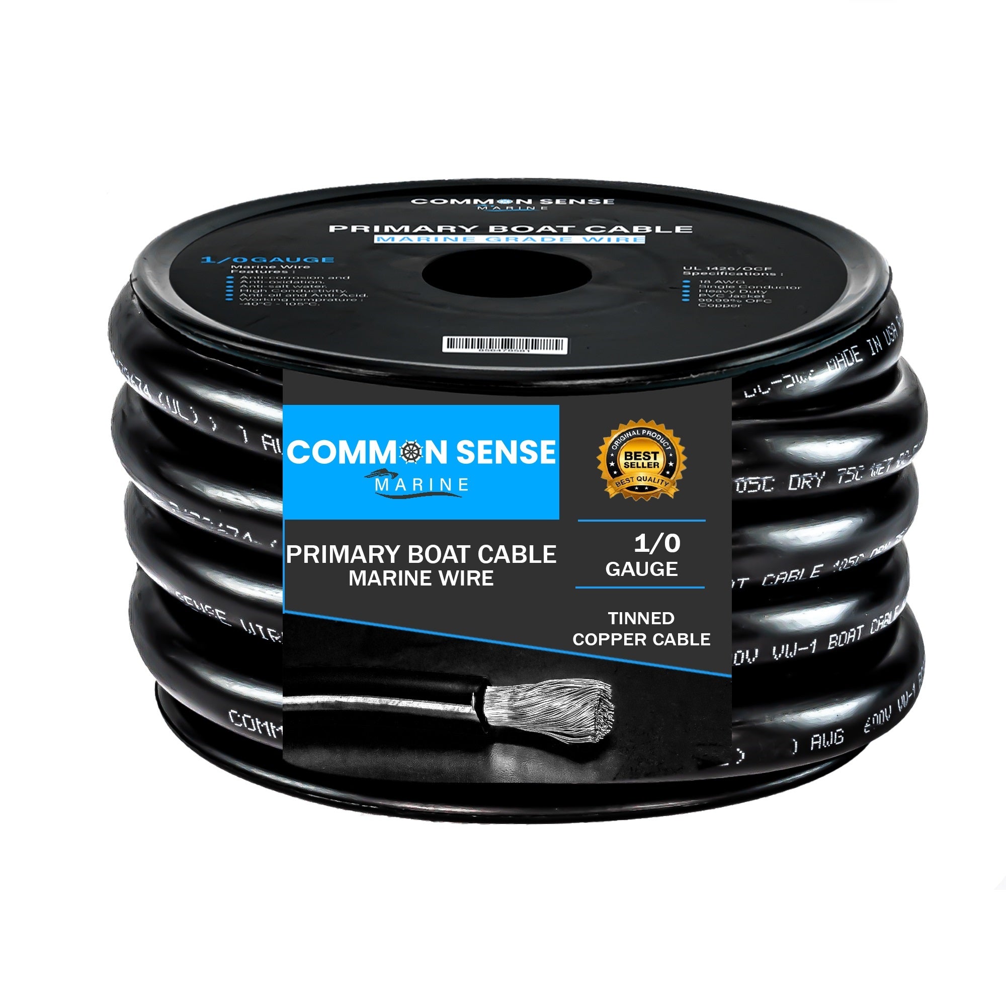 Marine Grade 10 AWG Tinned Copper Wire - Spools Of 25ft, 100ft, 500ft In 10 Colors (USA Made)