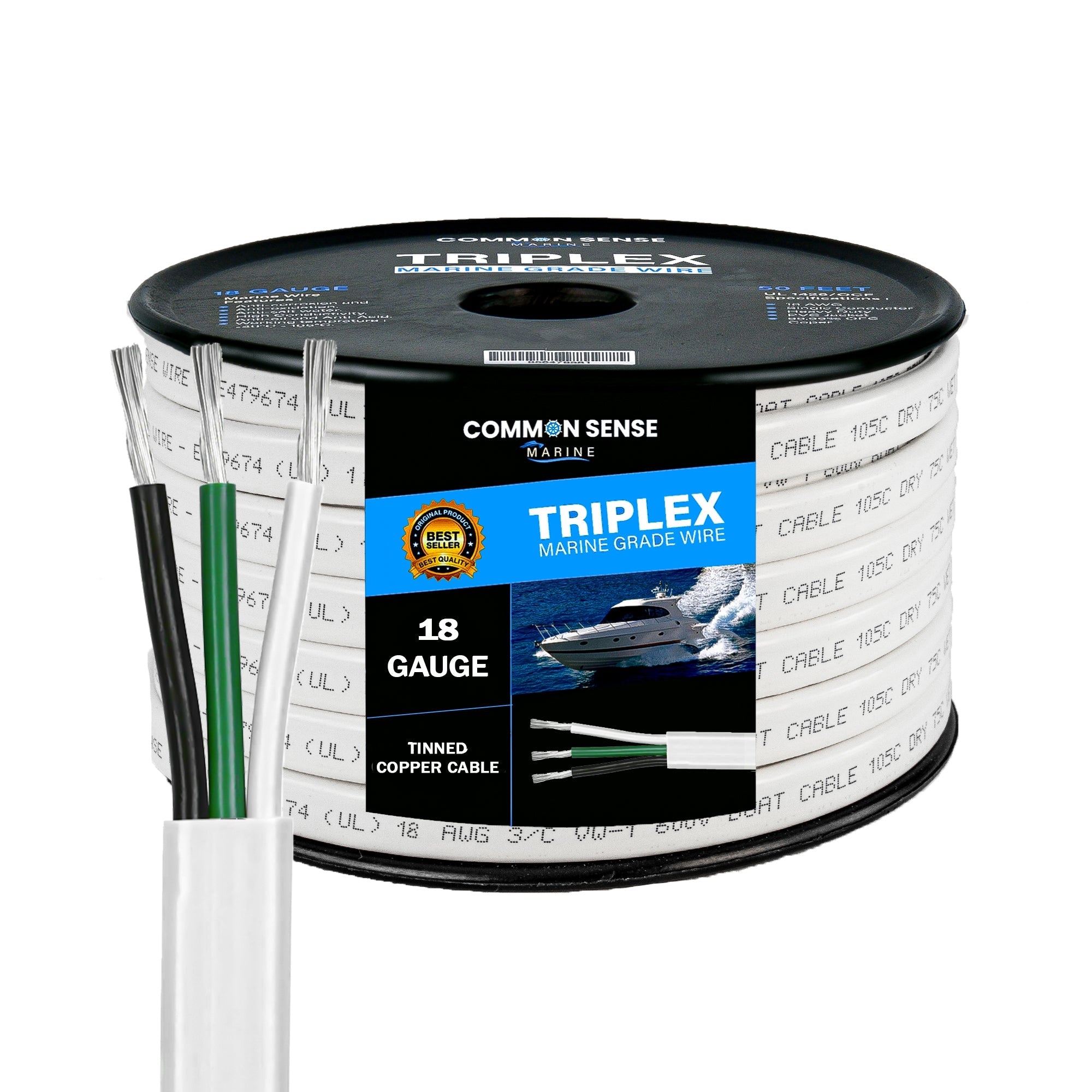 18/3 AWG Triplex AC Wire - Tinned Copper – Common Sense Marine