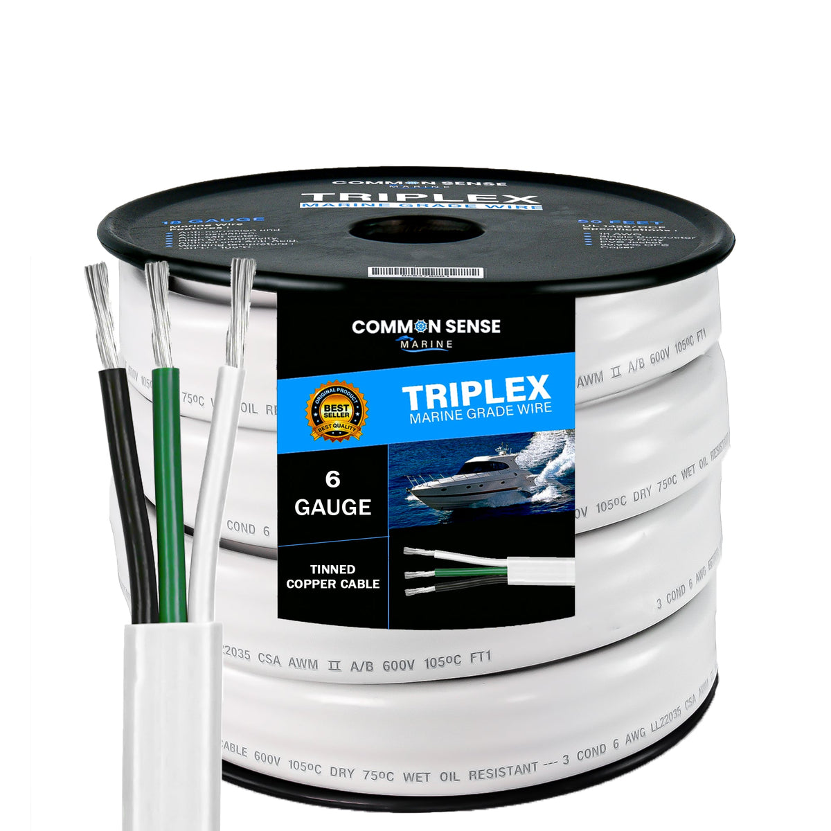 6/3 AWG Triplex AC Wire - Tinned Copper – Common Sense Marine