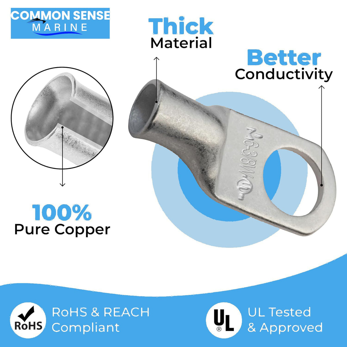20-Pack 3/0 Gauge AWG X 3/8" Tinned Copper Lug – Battery Cable Connector Terminals By PAKA TOOLS